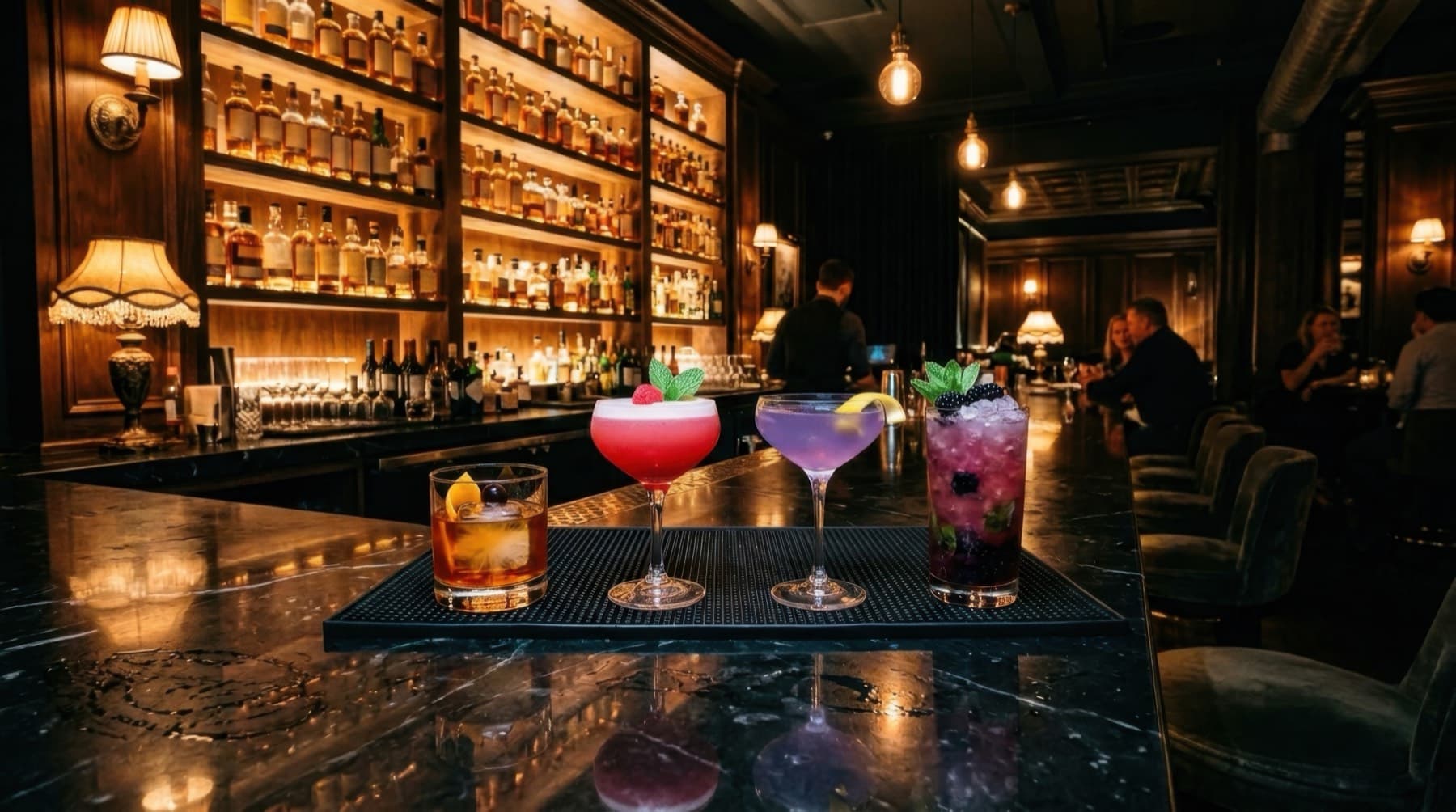 Barra de un bar con tragos